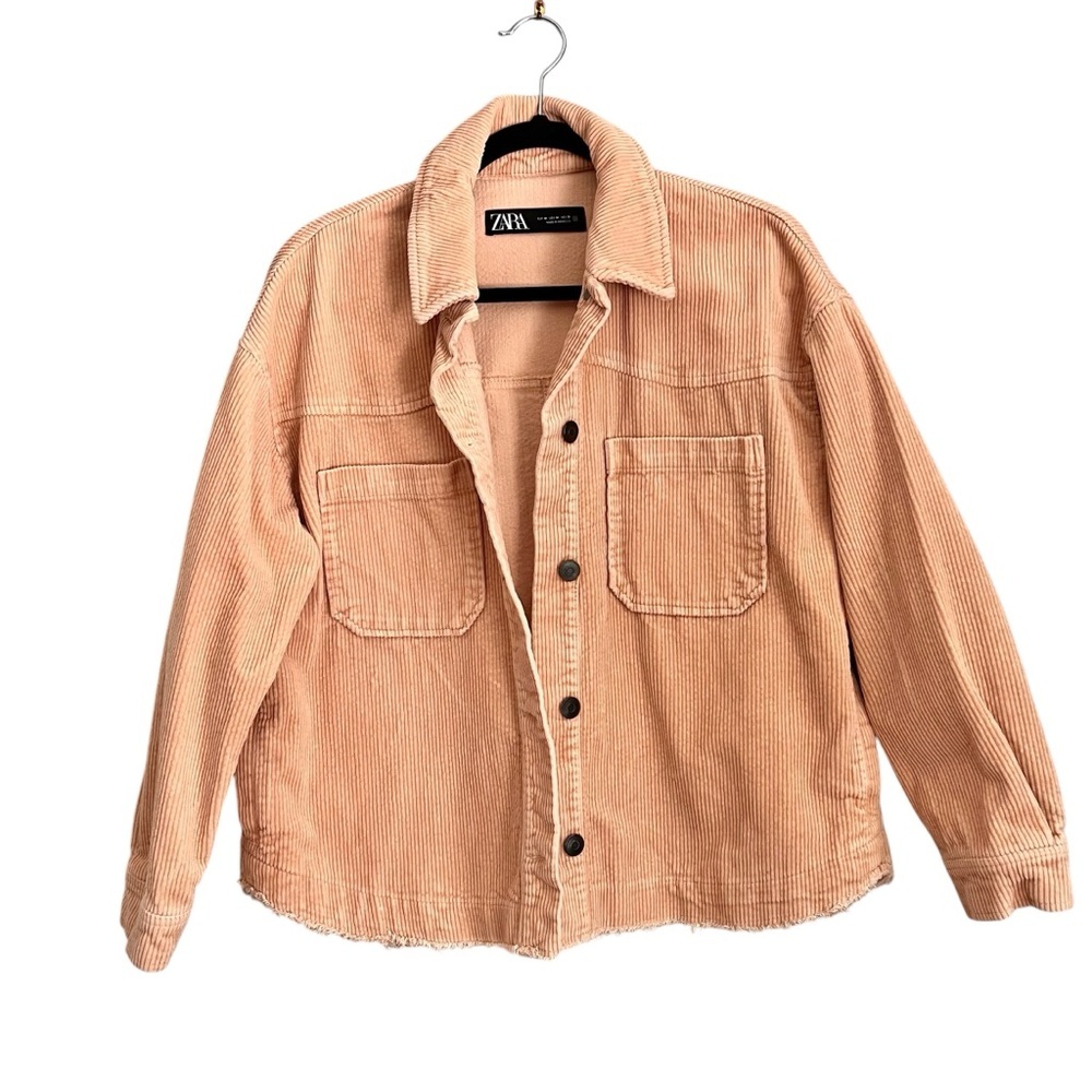 ZARA Tan Cream Corduroy Jacket Shacket Size Medium Distressed Western Outerwear